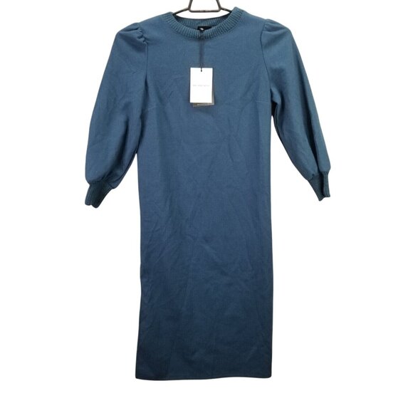Who What Wear Dresses & Skirts - Womens Who What Wear Blue Sweater Midi Dress Puff Long Sleeve Crew Neck Size XS